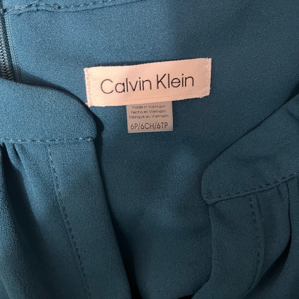Calvin Klein Women's 6P Teal Blue Split Neck A-Line Mini Dress - Picture 11 of 16